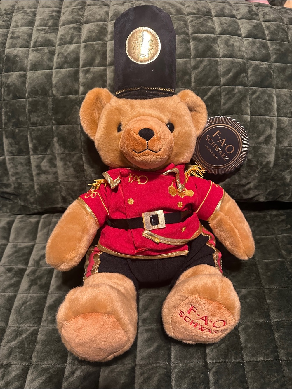 FAO Schwarz Red-Jacketed Tan Bear with Black Hat